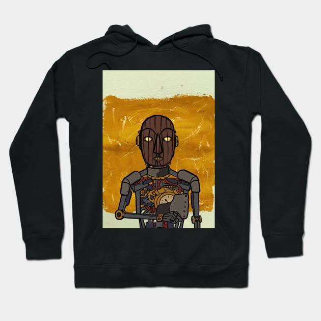 NFT Character RobotMask with GlassSkin Color and Expressionist Background Hoodie by Hashed Art